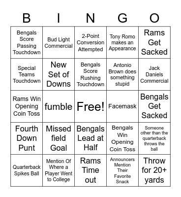 Superbowl 61 - RAMS vs. BENGALS Bingo Card