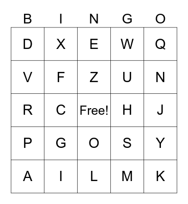 SPANISH ALPHABET Bingo Card