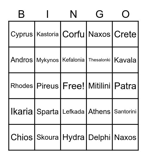 Our Greece! Bingo Card