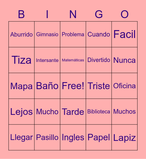 Spanish Bingo Card