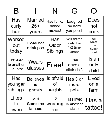 GETTING TO KNOW YOU! Bingo Card