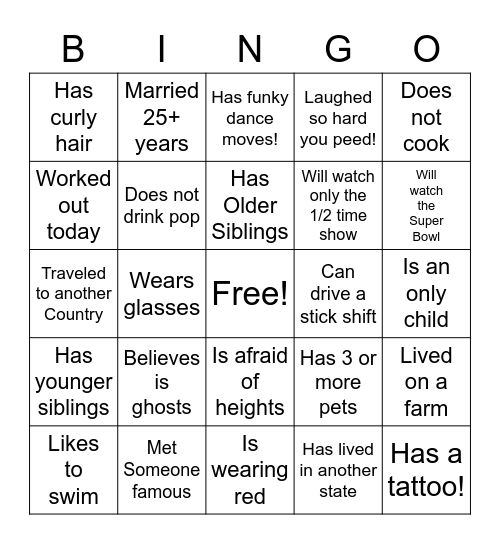 GETTING TO KNOW YOU! Bingo Card