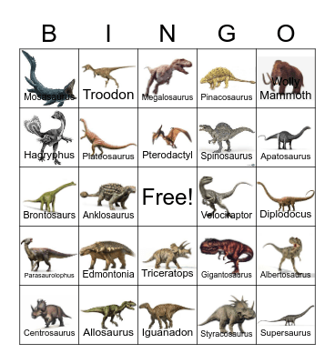 Dinosaur Bingo Card