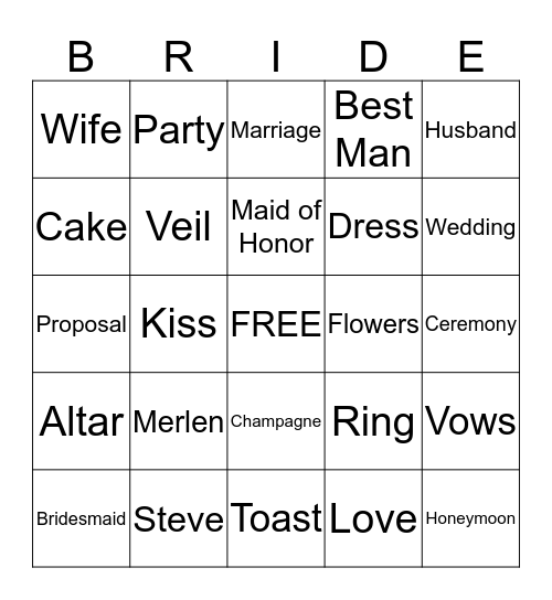 BRIDAL BINGO Card