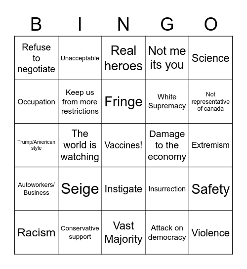 Trudeau Bingo Card