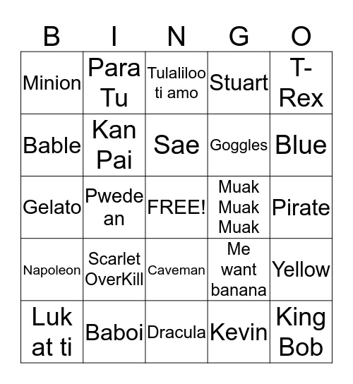 Minion Bingo Card