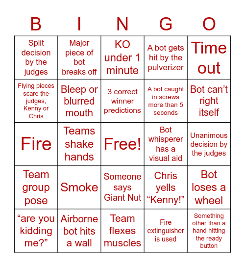 Battle Bots Bingo Card