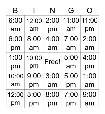 times of the day for stephanie Bingo Card