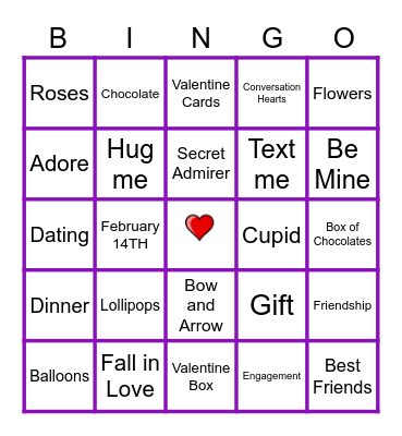 Día de san valentín Bingo Card