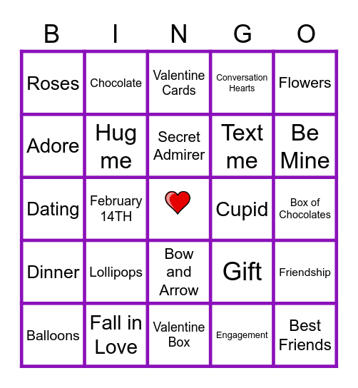 Día de san valentín Bingo Card