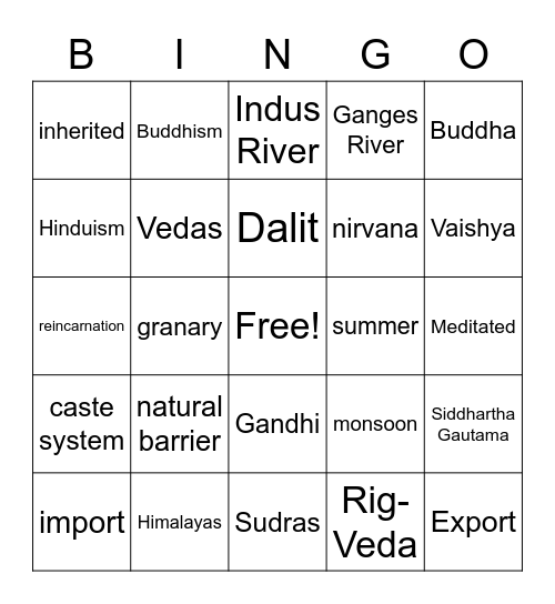 Ancient India Bingo Card