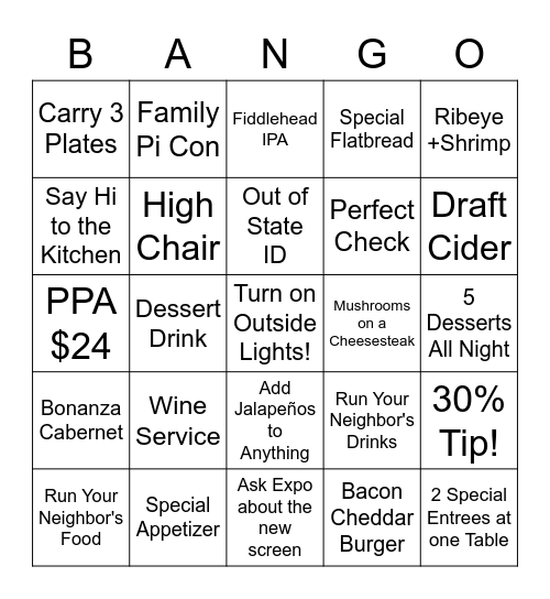 Positive Pie Bingo Card
