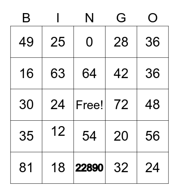 Multiplication Review Bingo Card