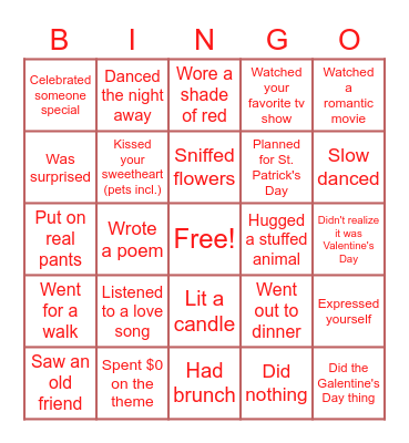 Valentine's Day Bingo Card