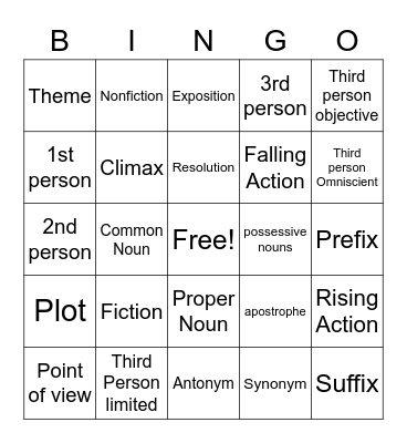 ELA Bingo Card