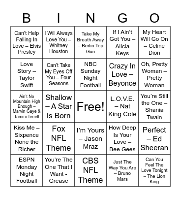 Valentines Super Bowl Bingo Card