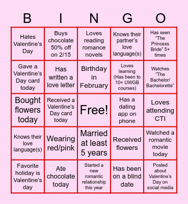 Valentine's Day BINGO Card