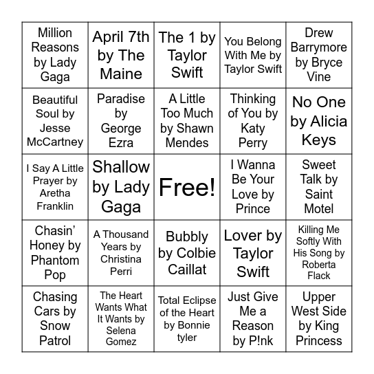Spread the Love Week Bingo Card