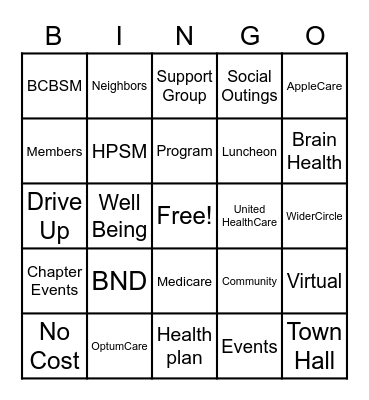 Connect For Life Bingo Card