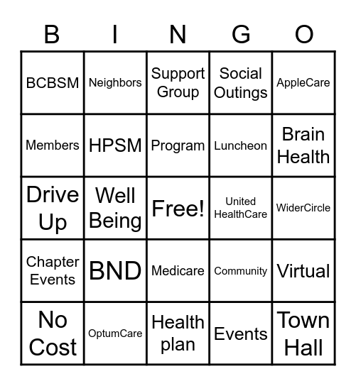 Connect For Life Bingo Card