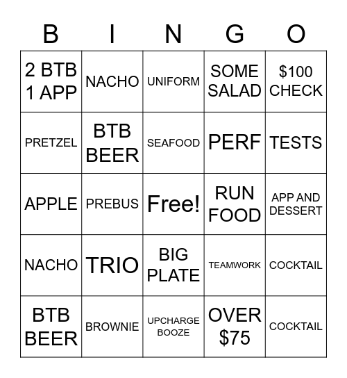 FRIDAY NIGHT Bingo Card