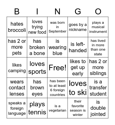 CG People Bingo Card