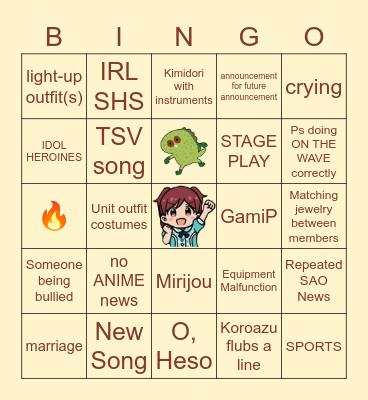 THE IDOLM@STER MILLION LIVE! 8thLIVE TWELW@VE Bingo Card