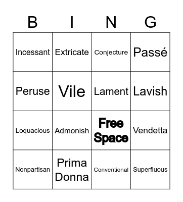 Vocab 19 Bingo Card
