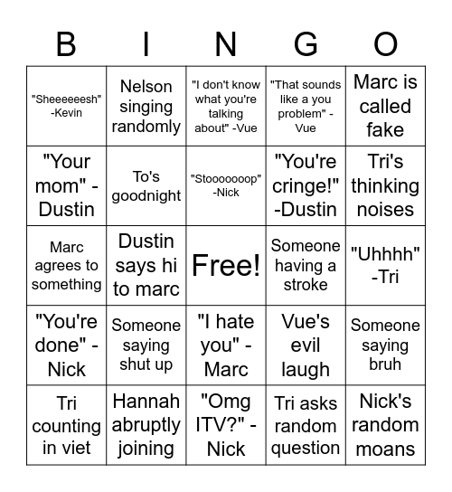 Friend Bingo Card