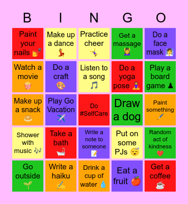 Self Care Bingo Card