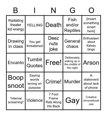 Kelsey Bingo Card