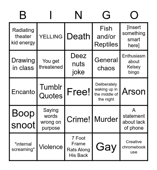 Kelsey Bingo Card
