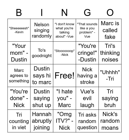 Marc Bingo Card