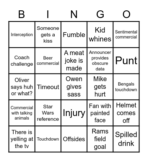 TRAMPS Bingo Card