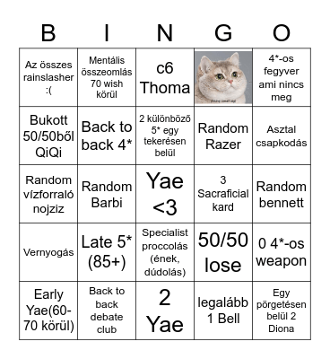 Help me Bingo Card