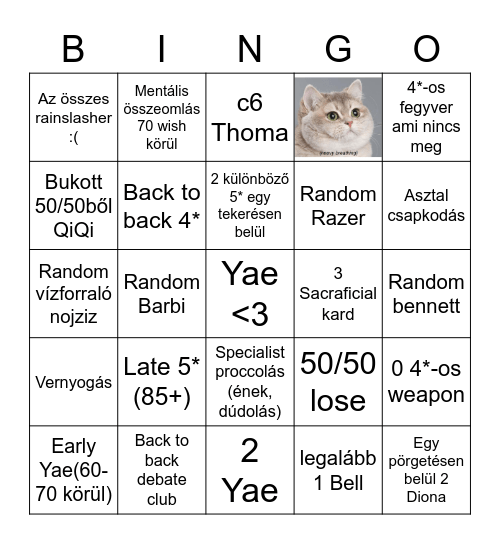 Help me Bingo Card