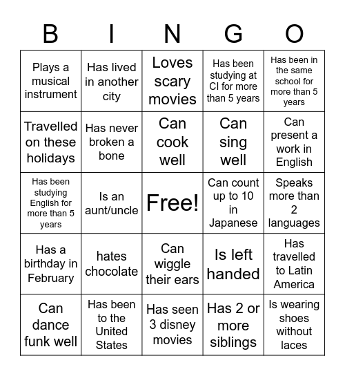 Plus Upper 1 Bingo Card