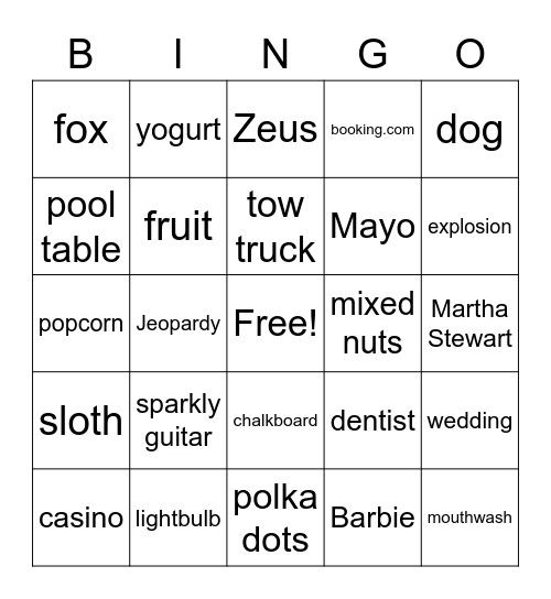 Super Bowl 2022 Commercial Bingo Card