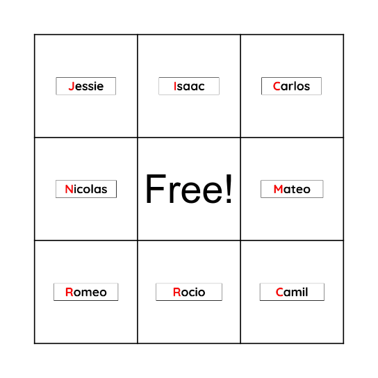 Friends' Bingo Card