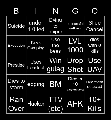 Big Puffer Warzone Bingo Card