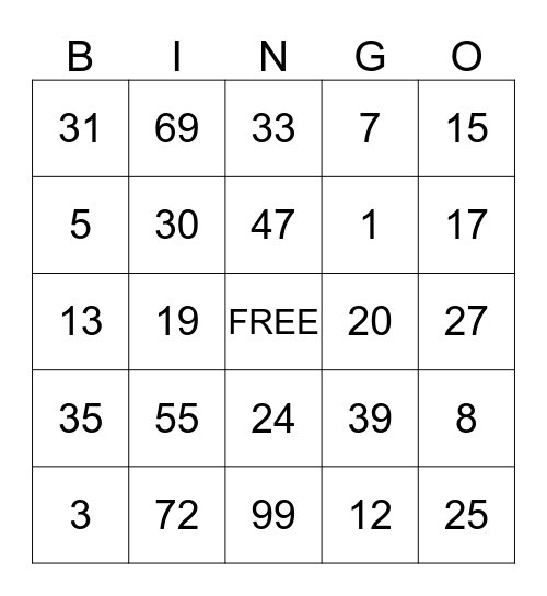 KING BINGO Card