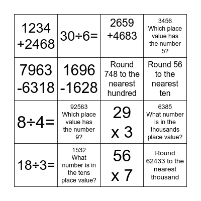 Level 4 Math Bingo Review Bingo Card