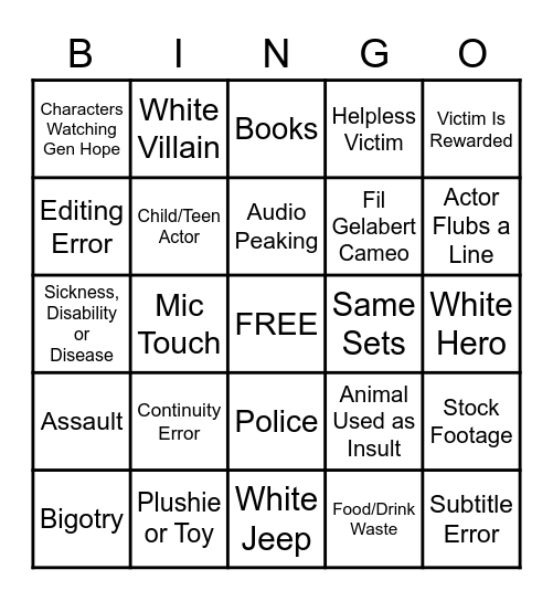 Generation Hope Bingo Card