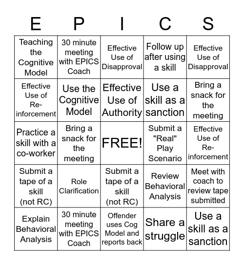 EPICS Bingo Card