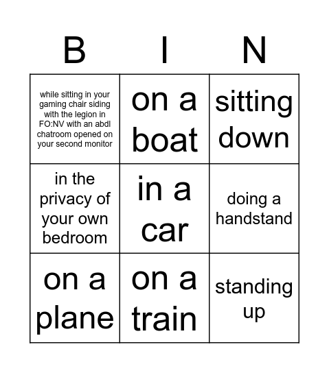 Where have you peed your pants????? Bingo Card