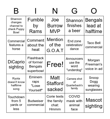 Super Bowl LVI BINGO! Bingo Card