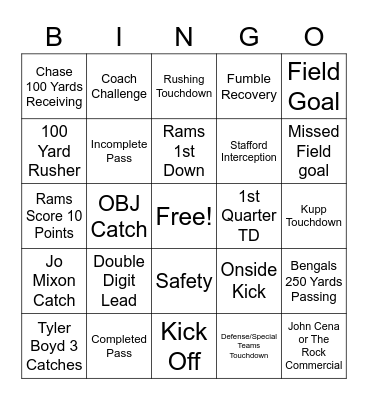 Super Bowl Bingo Card