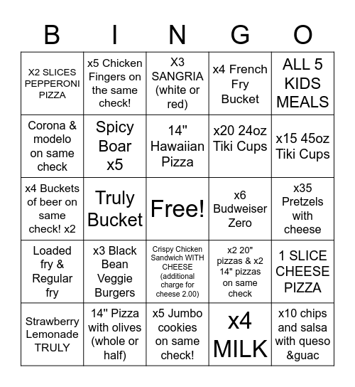 Bingo ya Chakula na Vinywaji Bingo Card