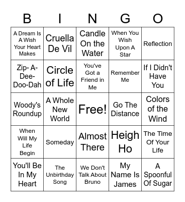 Disney Bingo 1 Bingo Card
