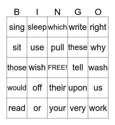 2nd Grade 2 Bingo Card